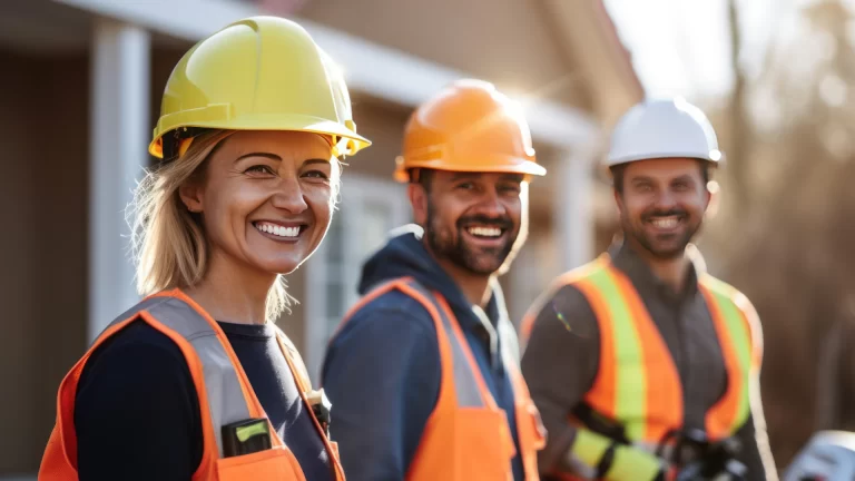 3 Construction workers smiling at the viewer